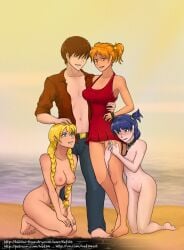 1boy 3girls alisa_(everlasting_summer) alisa_dvachevskaya dvach-tan everlasting_summer harem image_set kef34 kneeling leash lena_(everlasting_summer) male slavya-chan slavya_(everlasting_summer)