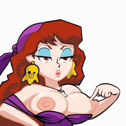 amulet bandana breasts_out captain_syrup domnirch earrings exposed_breasts makeup mario_(series) nintendo pointing red_eyes red_hair wario_(series) wario_land