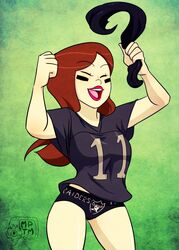 black_panties cheering disney football_gear football_jersey jersey my_pet_tentacle_monster panties phineas_and_ferb solo sportswear vanessa_doofenshmirtz