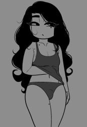 1dickgirl aggressykhressy black_hair clothed clothing cute dickgirl flaccid futanari human khess long_hair monochrome panties partially_clothed solo standing