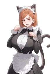 1girls ai_generated big_breasts blush cat_ears cat_pose cat_tail catgirl cleavage cute cute_girl fangs female female_only huge_breasts jujutsu_kaisen kugisaki_nobara orange_eyes orange_hair school_uniform schoolgirl smile solo