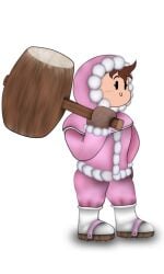 1girls ass breasts clothing fappencheese female female_only full_body ice_climber mario_(series) mob_face nana_(ice_climber) simple_background solo standing super_mario_bros. toadette toadette_(purple_yoshi_draws) white_background