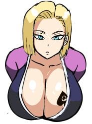 1girls android android_18 android_girl big_breasts blonde blonde_female blonde_hair blonde_hair_female blondeandthicc blue_eyes blue_eyes_female boob_tattoo breast_tattoo breasts cleavage clothed clothed_female clothing dragon_ball dragon_ball_super dragon_ball_z eyelashes female huge_breasts large_breasts milf mother queen_of_spade_symbol queen_of_spade_tattoo queen_of_spades queen_of_spades_symbol queen_of_spades_tattoo tagme white_background wife