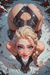 1girls ai_generated all_fours ass ass ass_focus bending bending_down bending_forward bending_over bent_forward bent_over blonde_female blonde_hair blonde_hair blonde_hair_female blue_eyes curvaceous curvaceous_body curves curvy curvy_body curvy_female curvy_figure elsa_(frozen) exposed_ass exposed_butt female female female_only frozen_(film) holyoilsus hourglass_figure light-skinned_female light_skin on_all_fours on_hands_and_knees solo solo_female voluptuous voluptuous_female