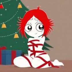 1girls ai_generated christmas christmas_tree goth goth_girl presenting ribbon_bondage ruby_gloom ruby_gloom_(franchise)