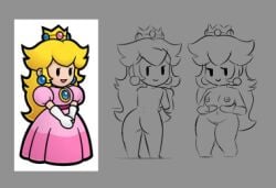 1girls ass breasts female loafnsfw lowres mario_(series) monochrome nude paper_mario paper_peach princess_peach pussy