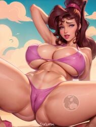 ai_generated bikini bikini_bottom bikini_top commission elygordan elygordanart gigantic_ass gigantic_breasts gigantic_butt gigantic_nipples greece hercules_(disney) huge_ass huge_breasts huge_butt huge_nipples looking_at_viewer megara milf patreon sexy.ai violet_eyes