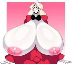 breasts_bigger_than_head charlie_morningstar_(hazbin_hotel) demon demon_girl denizen1414 enormous_breasts female female_only gigantic_breasts hanging_breasts hazbin_hotel hyper_breasts smiling_at_viewer teasing