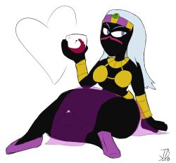 alien alien_girl alien_humanoid black_body duck_dodgers jdsketching looney_tunes martian martian_(duck_dodgers) queen_tyr'ahnee sitting warner_brothers white_hair wine_glass