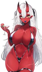 akumi female horns huge_breasts oni oni_horns red_skin scars virtual_youtuber vyugen white_hair yellow_eyes