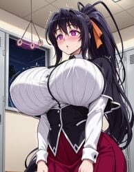 :o @_@ ai_generated akeno_himejima black_capelet black_corset black_hair blush bouncing_breasts breasts buttons capelet clothing coin coin_on_string collared_shirt corset female hair_between_eyes hair_ribbon high_ponytail high_school_dxd himejima_akeno holed_coin huge_breasts hypnosis indoors jousneystudio large_breasts locker locker_room long_hair long_sleeves mind_control motion_lines night open_mouth orange_ribbon parted_lips patreon_username pendulum ponytail purple_eyes red_skirt ribbon school_uniform shirt skirt solo standing thighs trembling underbust very_long_hair white_shirt window