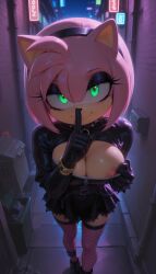 1female 1girl 1girls 2025 2025s 4kids_entertainment 5_fingers absurd_res absurdres ai ai-created ai_art ai_assisted ai_generated alley amy_rose anthro anthro_female anthrofied areola areola_slip areolae areolae_slip bedroom_eyes big_breasts black_hairband black_miniskirt black_skirt blush boots breasts chain chains choker cleavage collar detailed_background eulipotyphlan eyebrows eyelashes female female_anthro female_focus female_only finger_to_mouth fingers fishnet fishnet_legwear fishnet_stockings fishnet_thigh_highs fishnet_thighhighs fishnets fur furry furry_female glowing_eyes goth goth_girl gothic gothic_girl green_eyes hair hairband half-closed_eyes hedgehog hedgehog_ears hedgehog_girl hedgehog_humanoid hedgehog_tail high_quality high_resolution highres idw_comics idw_publishing illustrious_(stable_diffusion) karkinosai legwear looking_at_viewer makeup mammal miniskirt narrowed_eyes night night_sky nighttime nipples no_humans one_breast_out parted_lips pink_body pink_fur pink_hair pony_diffusion_(model) pony_diffusion_xl sega self_upload shirt shushing skirt sky smile smiling smiling_at_viewer solo solo_female solo_focus sonic_(series) sonic_advance sonic_advance_2 sonic_advance_3 sonic_adventure sonic_adventure_2 sonic_forces sonic_frontiers sonic_the_hedgehog_(comics) sonic_the_hedgehog_(idw) sonic_the_hedgehog_(series) sonic_x spiked_collar stable_diffusion stockings tail thick_thighs thigh_highs thighhighs thighs tms_entertainment video_games wide_hips