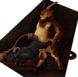 4_ears alpha_channel ambiguous_penetration andromorph andromorph/male anthro balls big_balls bodily_fluids charr claws clenched_teeth cum cum_drip digital_media_(artwork) dripping duo fangs felid forced fur genital_fluids genitals grin guild_wars hair heraldicmage hi_res horn intersex intersex/male leg_grab leshya_enderbite male mammal multi_ear nipples nonbinary_(lore) penetration sex smile tail tail_grab teeth trans_(lore)