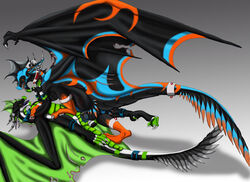 1boy 1girls black_skin blood blue_cum blue_skin colorful cum distort dragon feathers female feral graffitidragon graffitidragon_(artist) green_skin knot large_penis male oraclus orange_skin penetration penis pussy rough sex straight tail tongue western wings