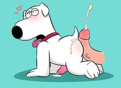 2013 all_fours blue_background blush brian_griffin buttjob canine collar cum disembodied_penis duo family_guy gay heart male male_only nepp penis plain_background sex tongue tongue_out white_fur