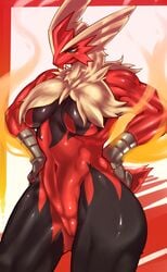 anthro blaziken blue_eyes breasts edit female female_only fire hands_on_hips mega_blaziken mega_evolution muscles muscular_female nintendo pokemon pokemon_(species) pokemon_xy shiron_(artist) solo video_games wide_hips