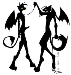 canine demon erection female fox leash male penis pico plain_background whip wings