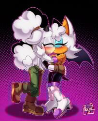 1girls 2girls big_breasts boots breast_press breast_squish closed_eyes commission commission_art commissioner_upload commissions_open furry green_pants hug huge_breasts kissing lanolin_the_sheep mobian mobian_(species) procyon't procyonsfw_star rouge_the_bat semi_nude sonic_(series) sonic_the_hedgehog_(idw) sonic_the_hedgehog_(series) yuri yuri