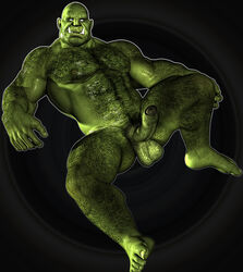 3d abs balls bara bartol biceps hairy looking_at_viewer male male_only muscles orc pecs penis plain_background pose reclining solo tusks uncut white_eyes