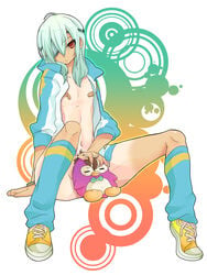 1boy green_hair inazuma_eleven jirou_sakuma male nude penis sakuma_jirou solo trap yaoi