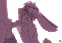 anthro big_balls big_penis blush cock_hungry eyepatch grin grinning hornbunxx imminent_sex lagomorph line_art looking_at_partner looking_up male male/male male_only monochrome oc original_character panting penis precum precum_drip rabbit rabbit_ears rabbit_tail red_eyes sharp_teeth simple_background teasing teeth_showing twitch_lines white_background