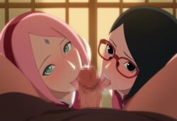 1boy 2girls adult_and_teenager age_difference ai_generated alternate_costume blowjob boruto:_naruto_next_generations censored censored_penis clothed clothed_sex fellatio female female_focus male male/female mother_and_daughter naruto naruto_(series) oral oral_sex penis sakura_haruno sarada_uchiha straight teenage_girl teenager unseen_male_face