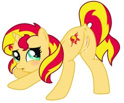 accurate_art_style anus ass ass_up blush cutie_mark equestria_girls equine female flirting friendship_is_magic horn horse kog_smut my_little_pony pony pussy pussy_juice solo sunset_shimmer two_tone_hair unicorn