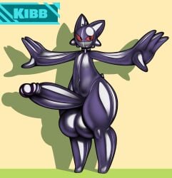 animate_inanimate anthro ass balls big_balls big_butt big_penis collar doll feet generation_1_pokemon gengar genitals glistening glistening_body hi_res humanoid inflatable latex living_doll living_inflatable male nintendo pear-shaped_figure penis pokemon pokemon_(species) purple_body red_eyes reflective_body sillyseacreatur simple_background small_feet smile solo spread_arms wide_hips