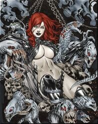 1girls eric_basaldua female goblin_queen_(x-men) human madelyne_pryor marvel navel red_hair skull underboob x-men