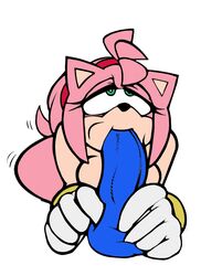 amy_rose ball_fondling balls blue_eyes breasts erection fellatio female hair hedgehog male nude oral oral_sex penis pink_hair plain_background r-fenrir sega sex sonic_(series) sonic_the_hedgehog white_background