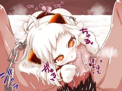 abyssal_ship ahoge anal_beads black_panties chains fellatio female gloves heart heart-shaped_pupils horns kantai_collection long_hair ma2da mittens northern_ocean_hime oral pale_skin panties penis red_eyes shinkaisei-kan solo solo_focus straight symbol-shaped_pupils uncensored underwear white_hair