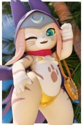 1girls 3d_(artwork) absurd_res anthro bikini blender_(artwork) breasts camel_toe capcom clothed clothing digital_media_(artwork) felid feline felyne female fur furry golden_bikini hi_res hood looking_at_viewer lynian mammal monster_hunter mrlolzies101 nipple_outline nipples open_mouth palico small_breasts solo swimwear tsukino_(monster_hunter_stories) two-piece_swimsuit