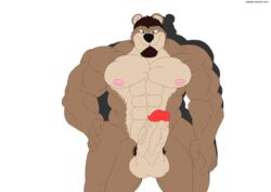 2013 abs anthro balls bear biceps big_muscles big_penis brown_fur canine erection fur hair kisuke_mineo looking_at_viewer male male_only maxime-jeanne muscles nipples nude pecs penis pose smile solo text