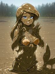 ai_generated ariel ariel_(the_little_mermaid) breasts completely_covered_in_mud covered_in_mud dirty dirty_girl disney disney_princess female female_only mud muddy nai_diffusion solo stable_diffusion tagme the_little_mermaid