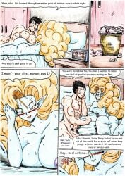 1boy 1girls alarm_clock alien_girl bed bedroom bedroom_sex black_hair dragon_ball_z dragon_ball_z:_bojack_unbound dragon_ball_z_silver_age nude_female nude_male orange_hair orange_hair_female pointy_ears son_gohan sweaty_body talking talking_to_another thewritefiction zangya
