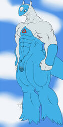 2013 abs anthro anthrofied bald balld barefoot biceps black_eyes blue_background blue_penis blue_skin claws fist latios legendary_pokemon male male_only manly muscles navel nintendo nude pecs penis plain_background pokemon pokemon_(species) red_eyes sevlow_wolf solo squint standing vein video_games white_background white_eyes white_penis