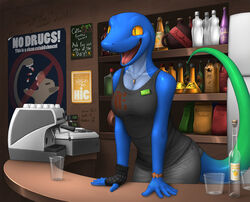 bar bartender blue cute eliza_(vader-san) eyes furry gold green lizard smiling vader-san