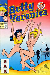 2girls archie_comics beach betty_and_veronica betty_cooper black_hair blonde_hair bottomless breasts female female_only multiple_girls nude pussy sak smile veronica_lodge