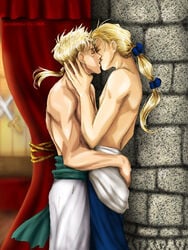 2boys biceps blonde_hair brothers closed_eyes edgar_roni_figaro final_fantasy final_fantasy_vi gay incest kissing male male_only ponderosa sabin_rene_figaro topless twincest twins yaoi