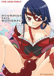 1girls adiane blue_hair breasts corset dress eye_patch female gainax hayashi_tsugumi long_hair no_panties scorpion_tail smile solo tail tattoo tengen_toppa_gurren-lagann tengen_toppa_gurren_lagann