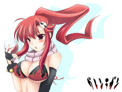 1girls asymmetrical_clothes bikini bikini_top blush breasts cleavage clothes erect_nipples female fingerless_gloves gloves hair hair_ornament kizuki_aruchu large_breasts long_hair one_elbow_glove open_mouth ponytail red_eyes red_hair scarf shadow single_elbow_glove single_glove skull skull_hair_ornament solo swimsuit tengen_toppa_gurren-lagann tengen_toppa_gurren_lagann tied_hair underboob wallpaper wine yoko_littner