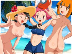 ass breasts candice_(pokemon) female female_only gardenia_(pokemon) human human_only maylene_(pokemon) multiple_females multiple_girls open_mouth pokemoa pokemon pokemon_dppt short_pink_hair