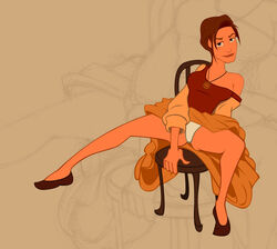 chair clothes disney female female_only footwear human panties sarah_hawkins shoes sitting solo spread_legs tagme treasure_planet zoom_layer