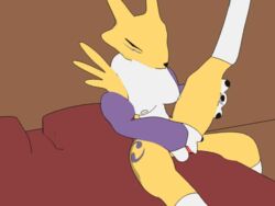 3d aliasing animated bed big_forearms big_hands cel_shading cel_shading_(retro) color digimon female female_only furry gif jaggy_lines masturbation renamon simple_shading sitting solo touching_self yellow_fur