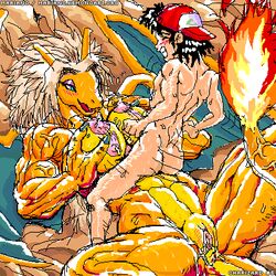 1boy 1girls anthro ash_ketchum bones breasts charizard female human human_on_anthro humansub interspecies larger_female male malesub mariano nintendo nipples paizuri pokemon pokemon_(species) pokephilia pussy satoshi_(pokemon) scalie size_difference smaller_male