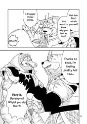 armor borahorn cape clothing comic crocodile crocodine crown dialog dragon_quest dragon_quest_dai_no_daibouken english_text gay kumagaya_shin male no_humans open_mouth penis reptile scalie source_request text walrus yaoi