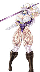 abs breasts erect_nipples extreme_muscles female highres muscle s20k00y see-through sword underwear veins weapon