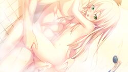 anus ass blonde_hair blush breasts censored cum game_cg green_eyes innocent_bullet long_hair nipples nude oosaki_shinya penis sex shower vagina wet yasouji_ai