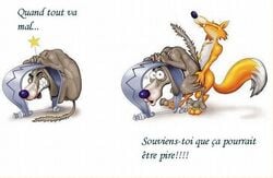 ! anal anthro canine comedy doggy_style fox french_text from_behind furry gay hound humor humping male no_humans orange_fur sex text trapped