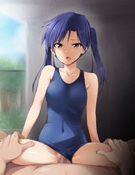 censored female gym_clothes human idolmaster im@s imas kisaragi_chihaya legs male sex straight swimsuit